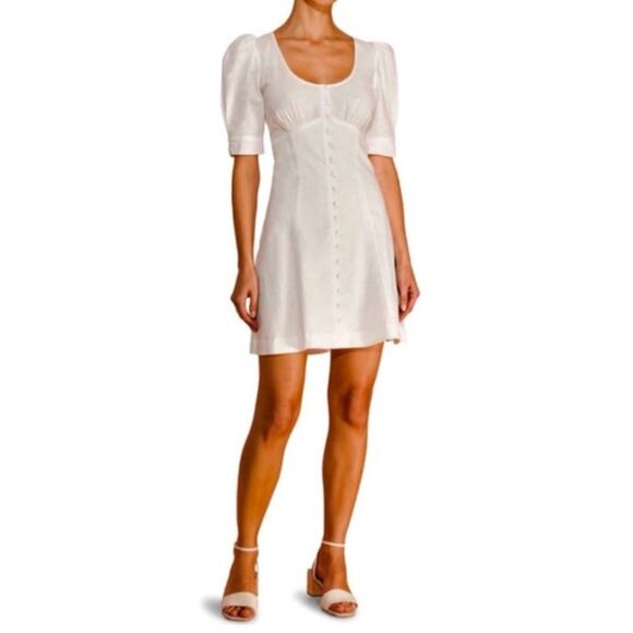 NEW Parker White Linen Puff Sleeve Mini Dress Size 4 - Picture 2 of 10
